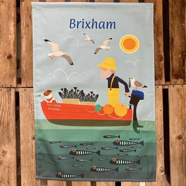 Fisherman In A Boat - Sea Dawg Brixham - Tea Towel