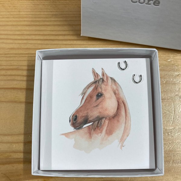 Horse & Horse Shoes Earrings Card CE030