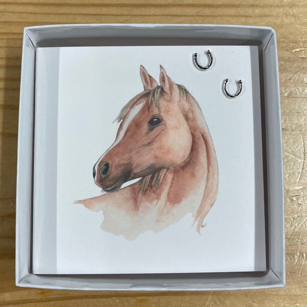 Horse & Horse Shoes Earrings Card CE030