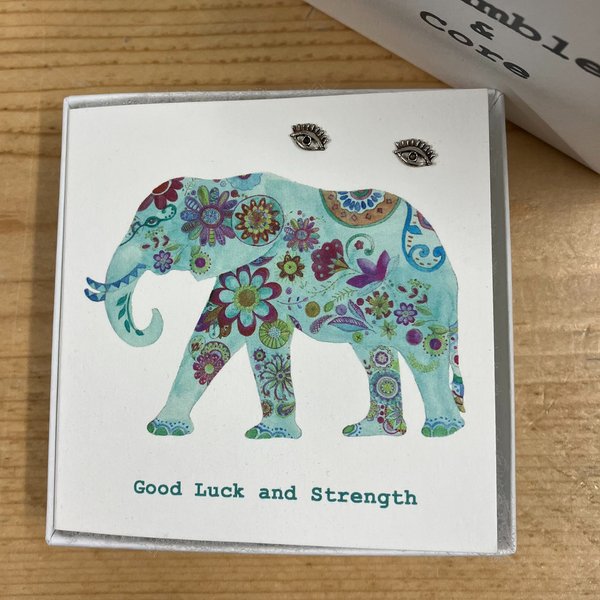 Elephant Good Luck & Strength Earrings Card CE334