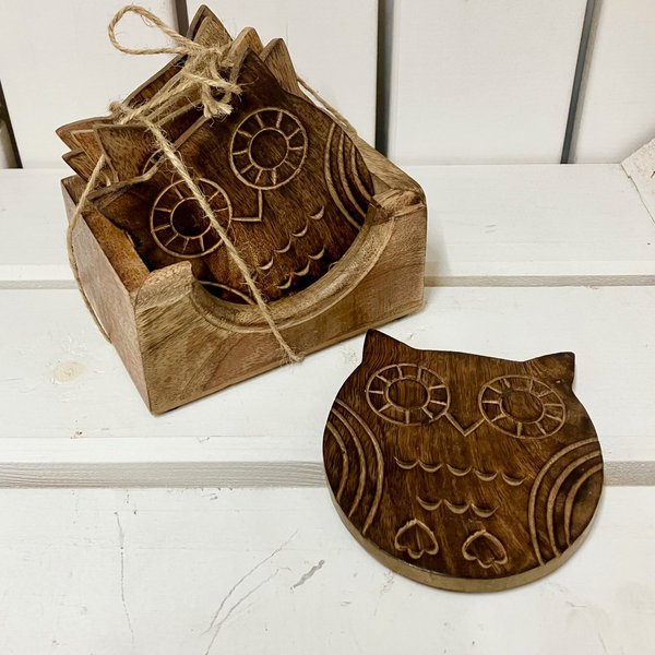 Wooden Owl - Set Of Coasters